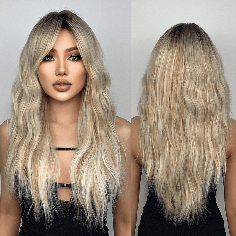 Ombre Platinum Blonde long wavy Synthetic hair Wigs 26" - BEAUTY BELLO®
