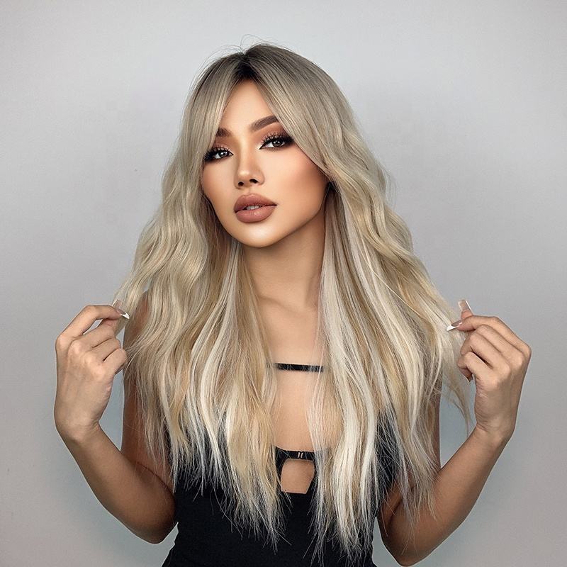 Ombre Platinum Blonde long wavy Synthetic hair Wigs 26" - BEAUTY BELLO®