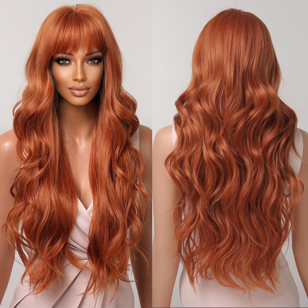 Orange Long Wavy Synthetic Wigs with bangs 24" - BEAUTY BELLO®