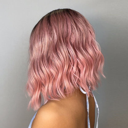 Short Water Wave Synthetic Pink Wigs 12" - BEAUTY BELLO®
