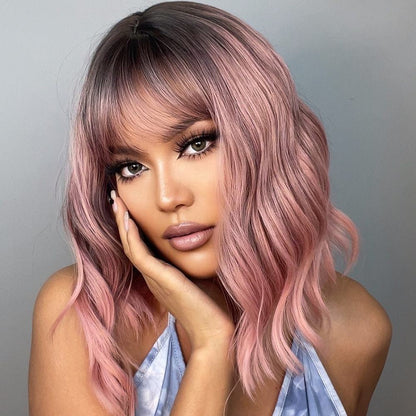 Short Water Wave Synthetic Pink Wigs 12" - BEAUTY BELLO®